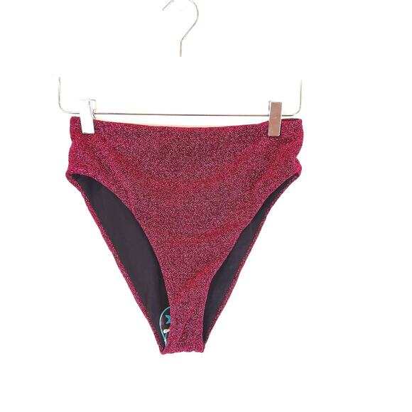 Alix NYC Alton High Waist Cheeky Bikini Bottom in Magenta Glitter Women's Medium - Picture 3 of 7
